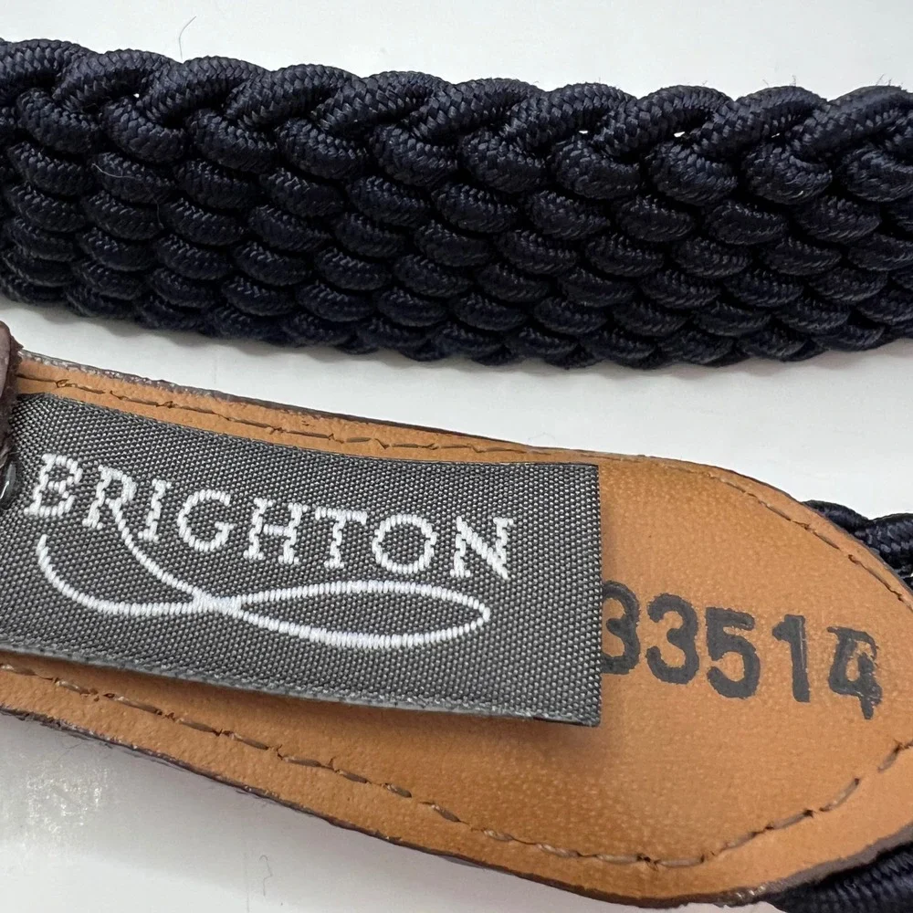 Brighton Navy Braided Cord Brown‎ Croc Leather Belt Solid Brass Buckle USA